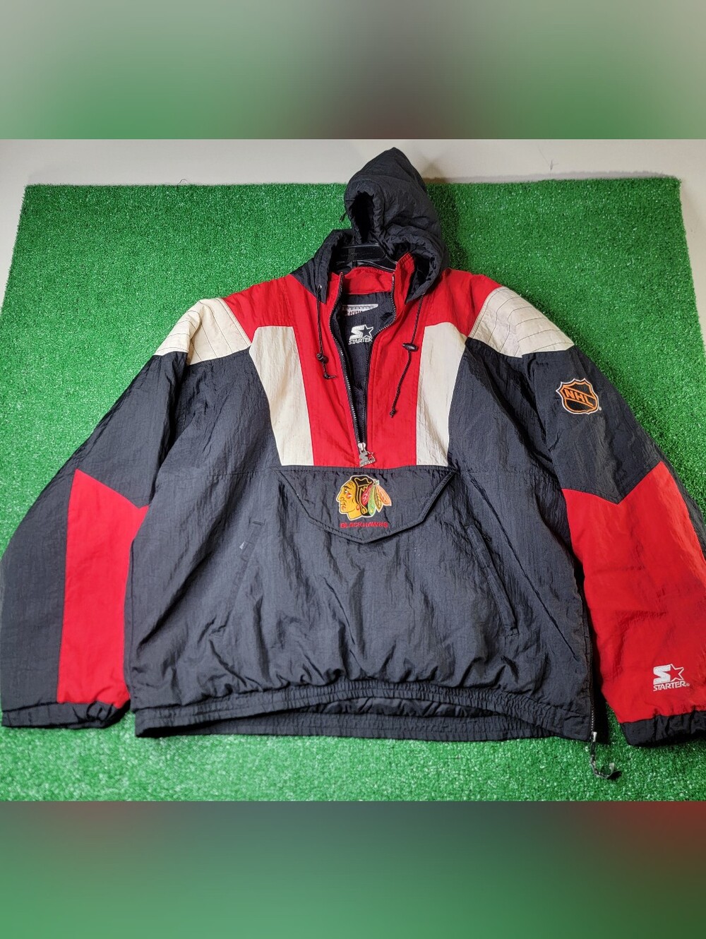 Vintage Chicago Blackhawks Pullover Starter Jacket Men's Size XXL Black Red